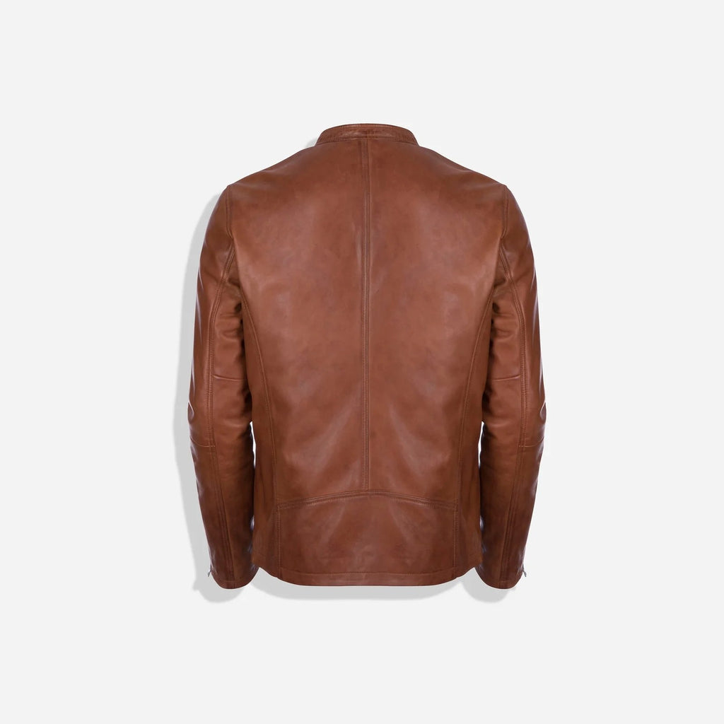 Burton Mandarin Collar Leather Jacket, Chestnut