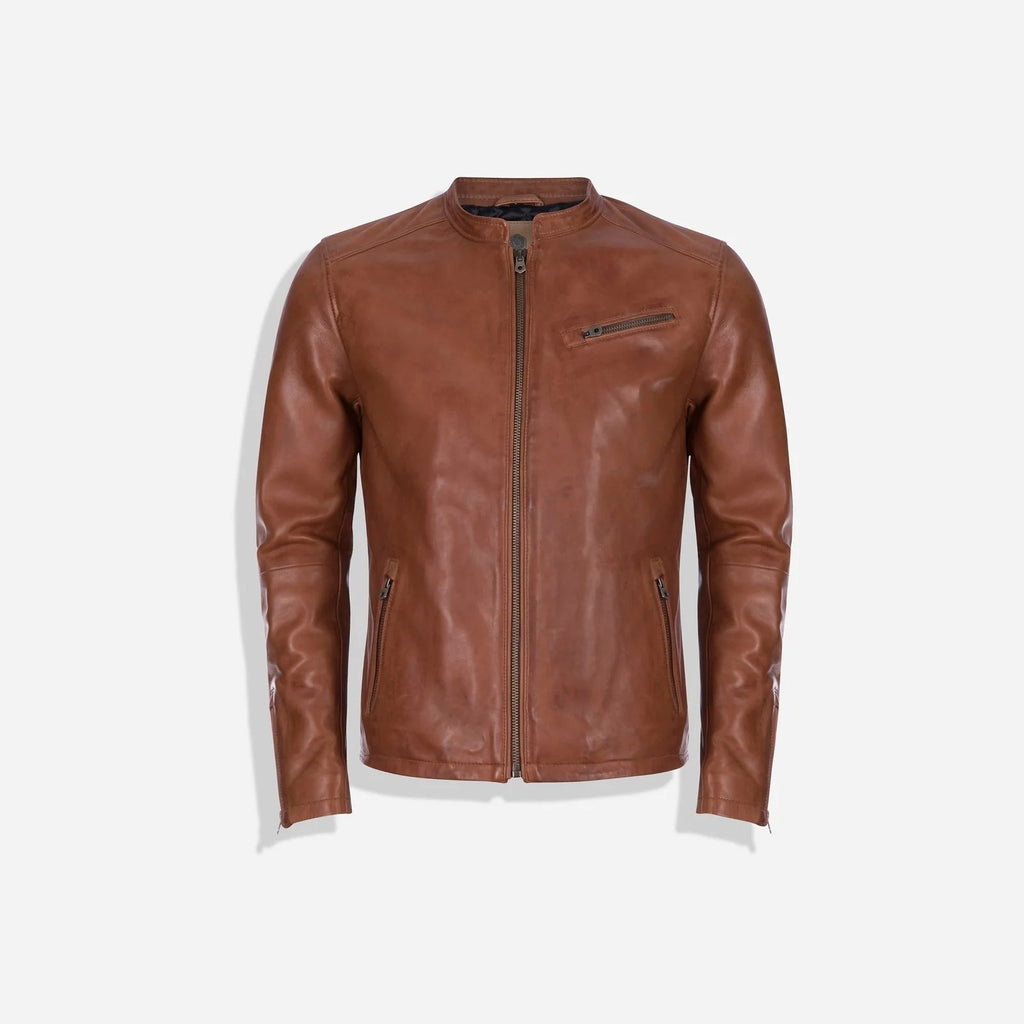 Burton Mandarin Collar Leather Jacket, Chestnut
