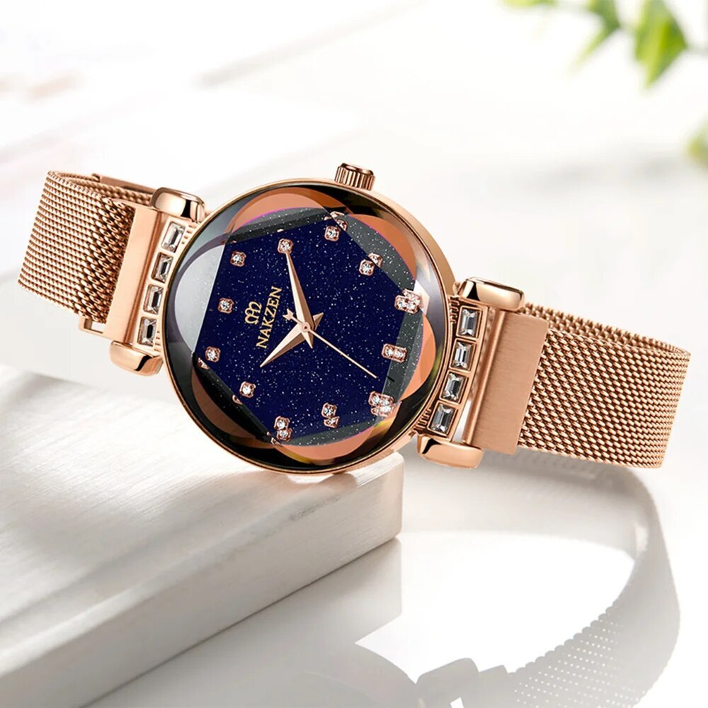 NAKZEN Women Diamond Elegant Starry Sky Watches Ladies Creative Roman Fashion Waterproof Quartz Watch Clock relogio feminino