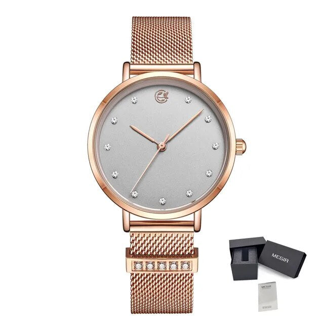 MEGIR Fashion Women Watches Top Brand Luxury Ladies Dress Clock Steel Bracelet Clock Female Quartz Wristwatch Relogio Feminino