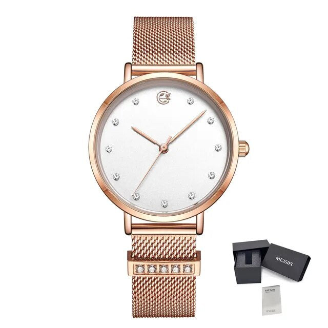MEGIR Fashion Women Watches Top Brand Luxury Ladies Dress Clock Steel Bracelet Clock Female Quartz Wristwatch Relogio Feminino