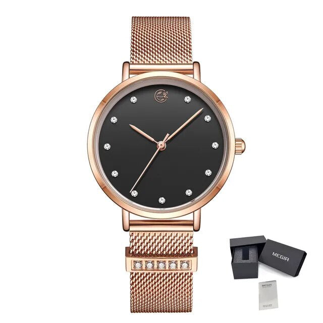 MEGIR Fashion Women Watches Top Brand Luxury Ladies Dress Clock Steel Bracelet Clock Female Quartz Wristwatch Relogio Feminino