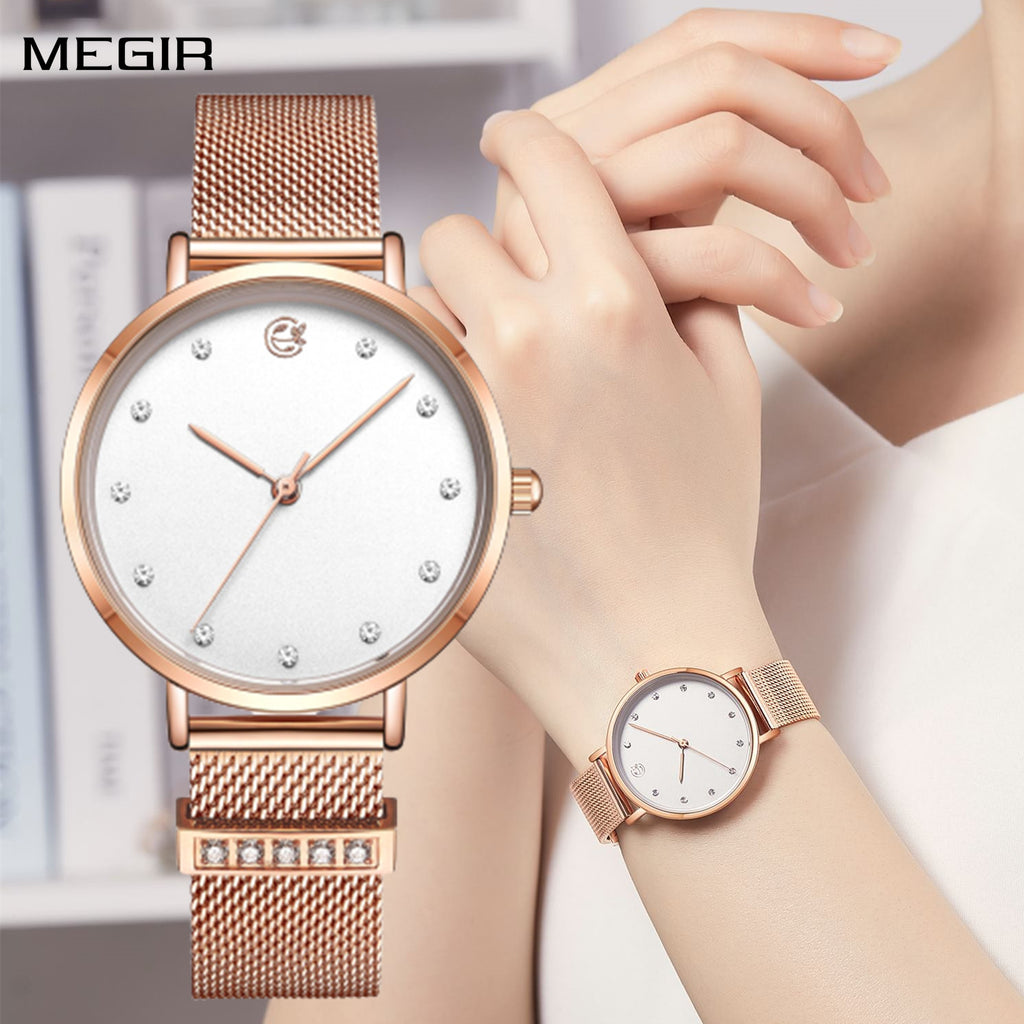 MEGIR Fashion Women Watches Top Brand Luxury Ladies Dress Clock Steel Bracelet Clock Female Quartz Wristwatch Relogio Feminino