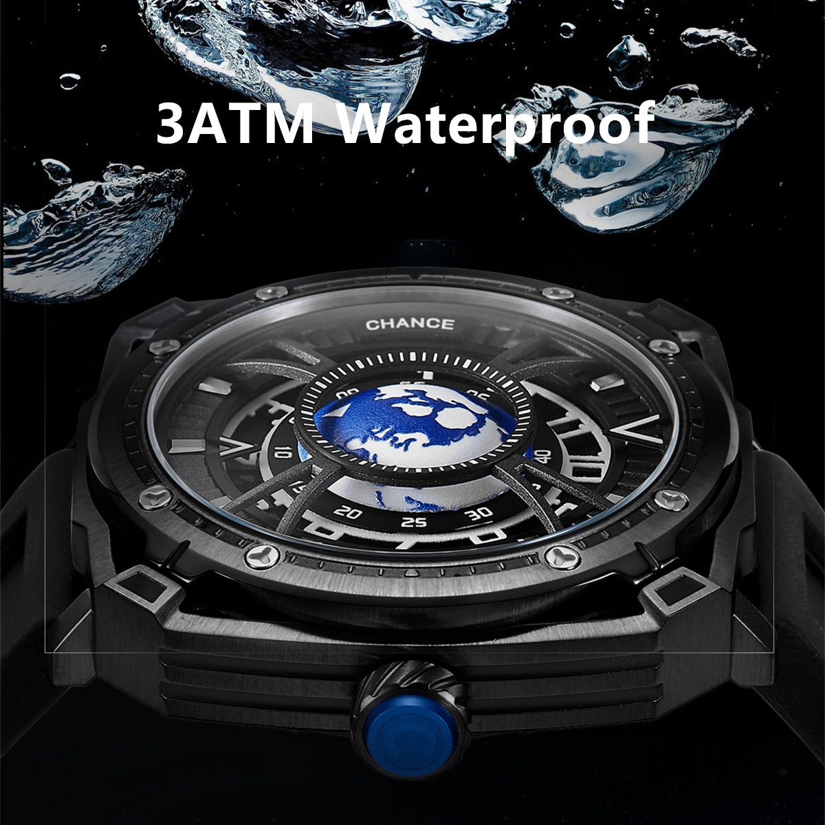 CHANCE Luxury Men Mechanical Wristwatch Automatic Watch Stainless Steel Case Sports Silicone Strap Luminous Watches Clock