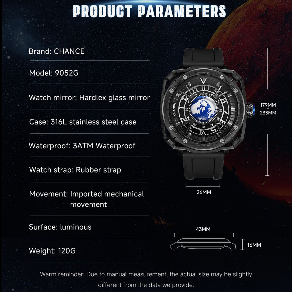 CHANCE Luxury Men Mechanical Wristwatch Automatic Watch Stainless Steel Case Sports Silicone Strap Luminous Watches Clock