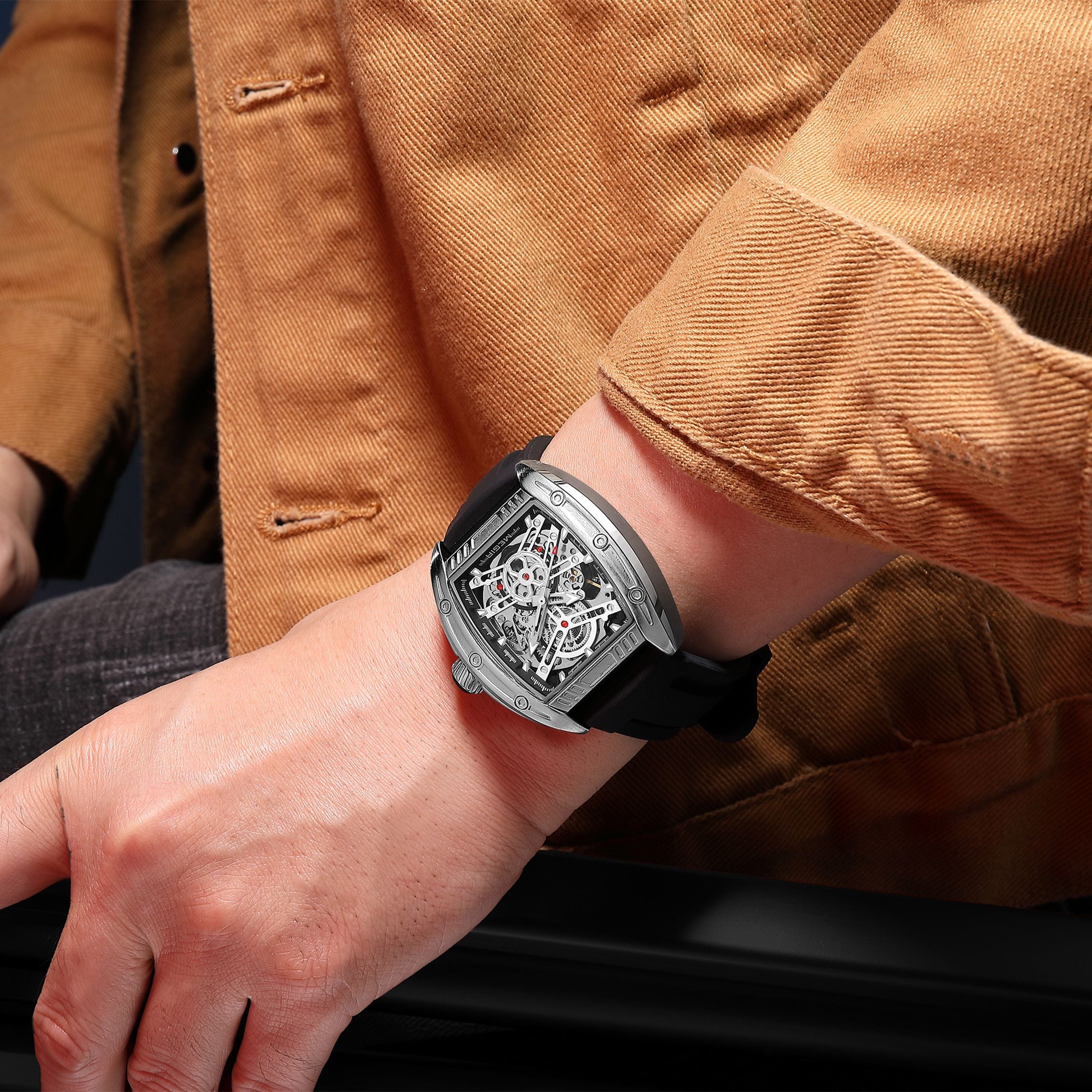 MEGIR Original Luxury Sport Watch for Men Silicone Band Automatic Mechanical Movement WristWatches Luminous Clock Reloj Hombre 8601