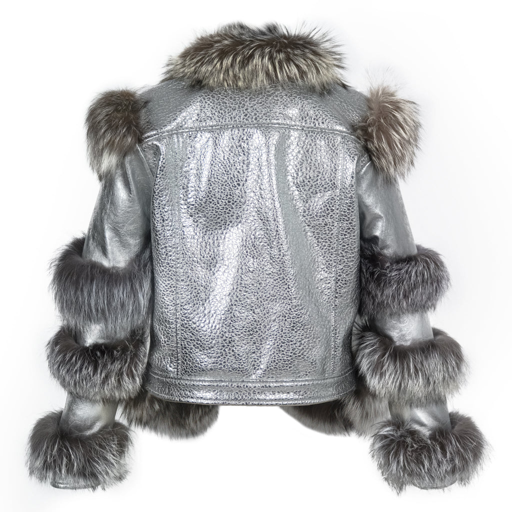 Aurora Luxe Metallic Silver Sheep Leather Jacket