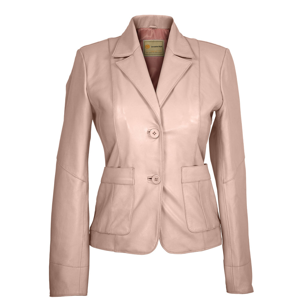 Blush Aura Women's Lambskin Leather Blazer