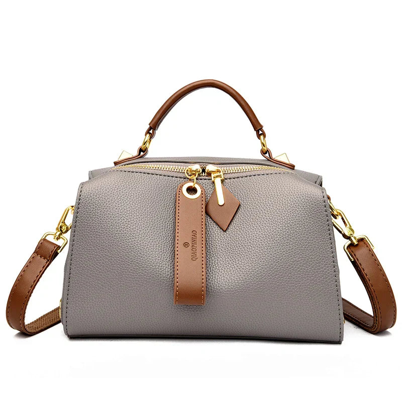 Crossbody Tote Bag Solid PU Leather Shoulder Women (Gray)