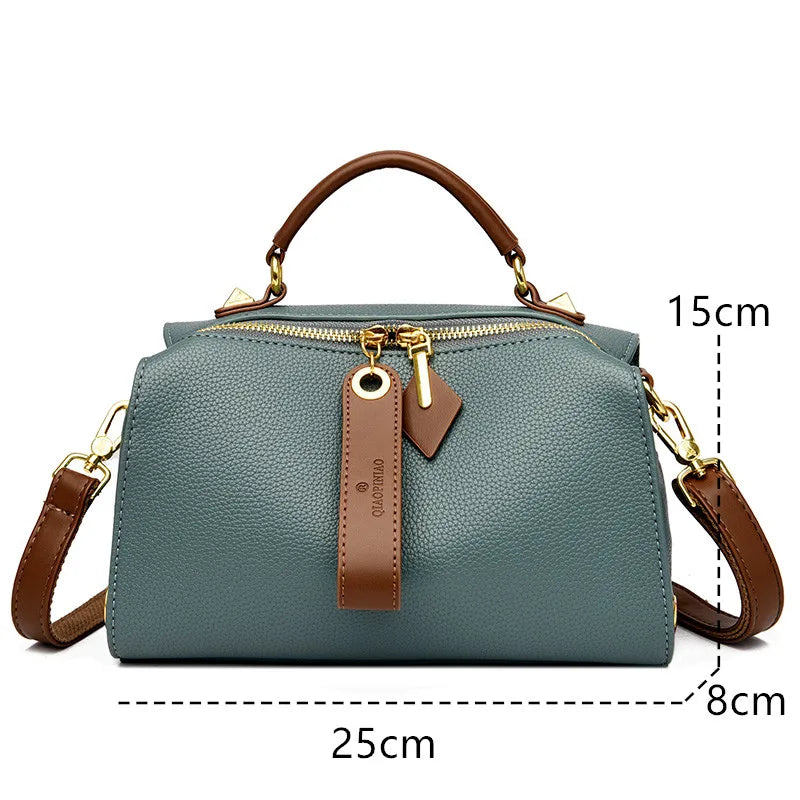 Crossbody Tote Bag Solid PU Leather Shoulder Women (Green)