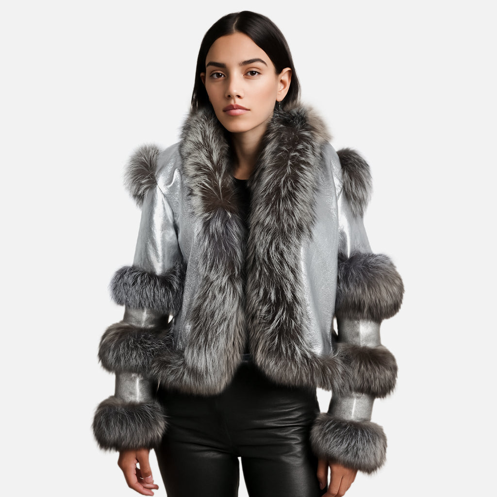 Aurora Luxe Metallic Silver Sheep Leather Jacket