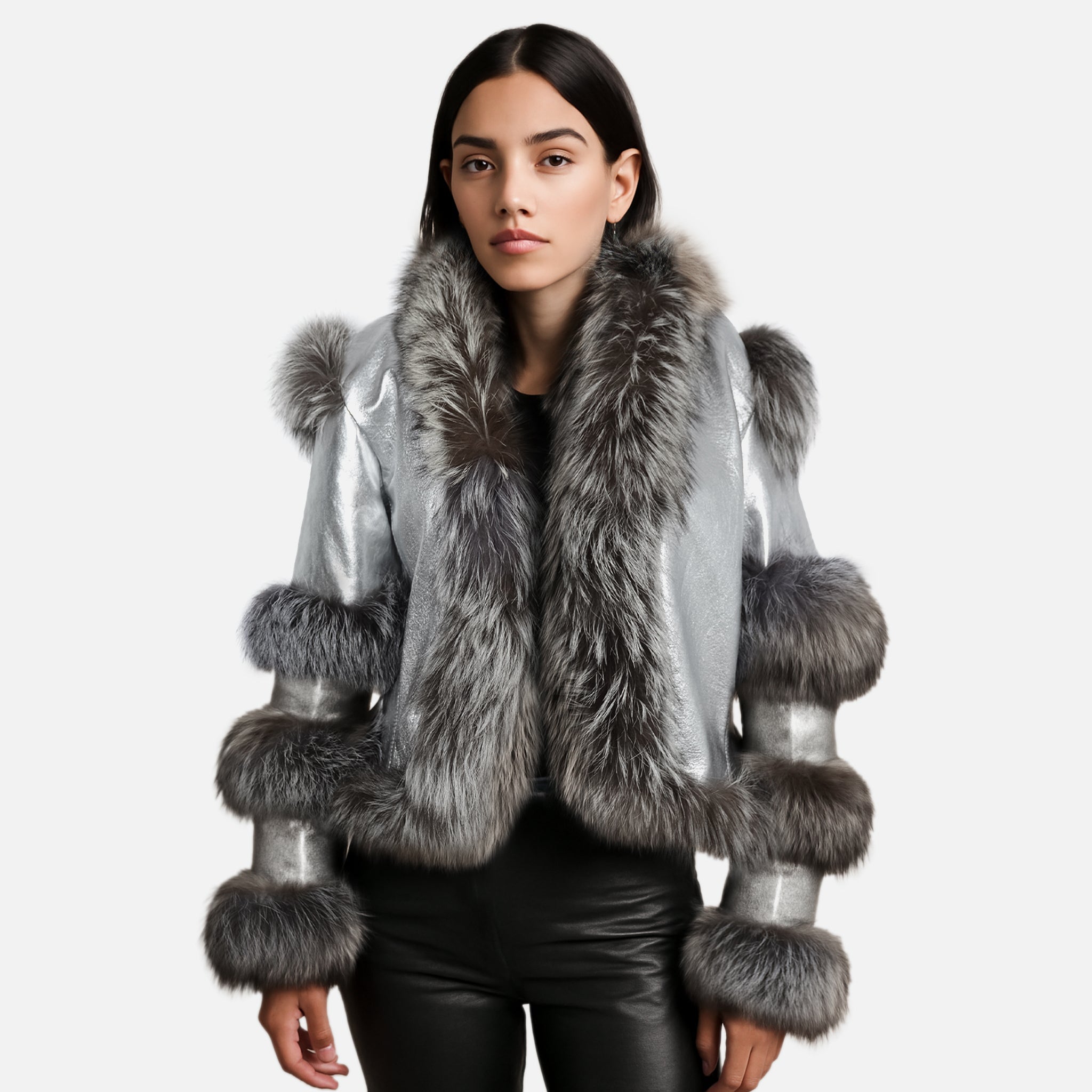 Aurora Luxe Metallic Silver Sheep Leather Jacket