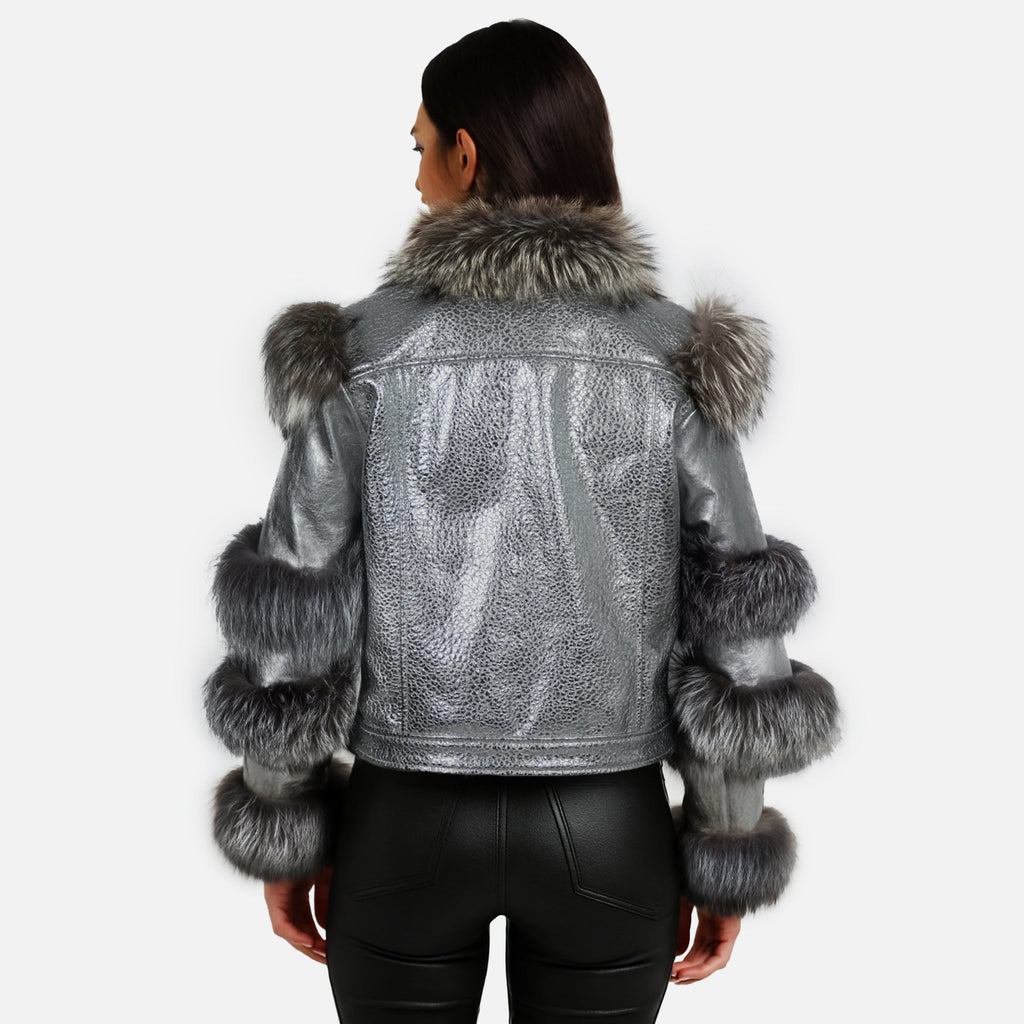 Aurora Luxe Metallic Silver Sheep Leather Jacket