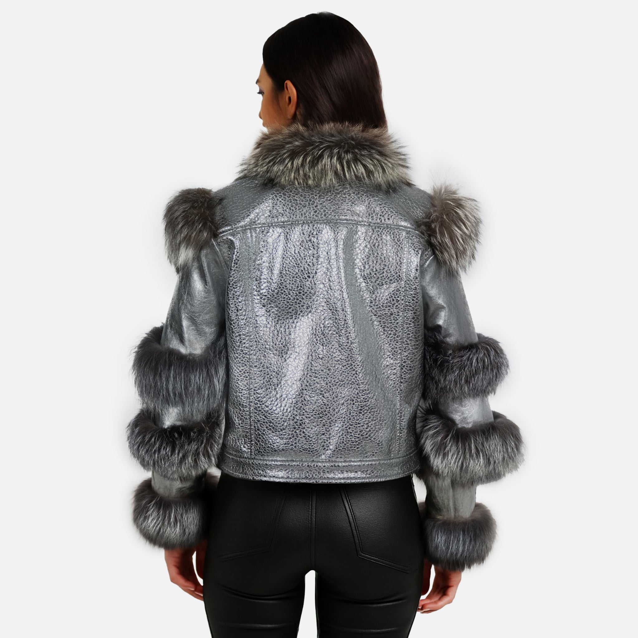 Aurora Luxe Metallic Silver Sheep Leather Jacket