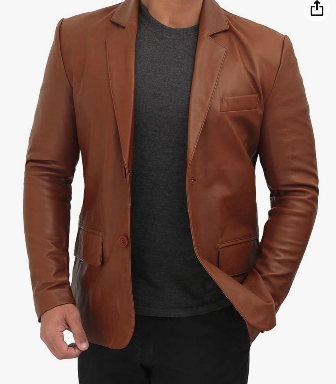 Brick Lane Leather Blazer for Men | Genuine Lamb Nappa Leather Jacket - Casual Timeless Men's Leather Blazer