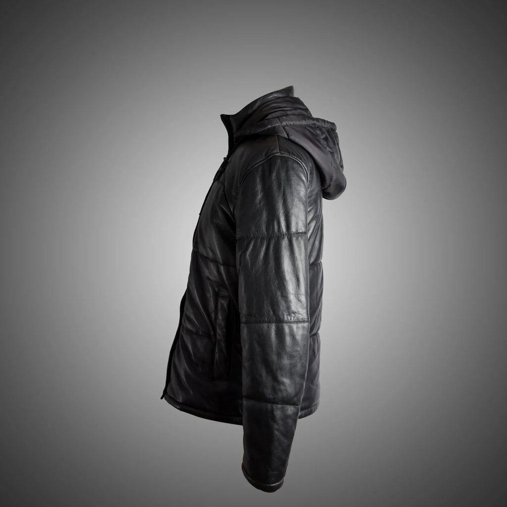 Black Hooded Men Puffer Jacket - L