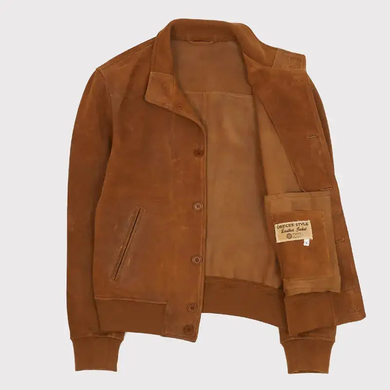 Brown Leather Cowboy Harrington Jacket