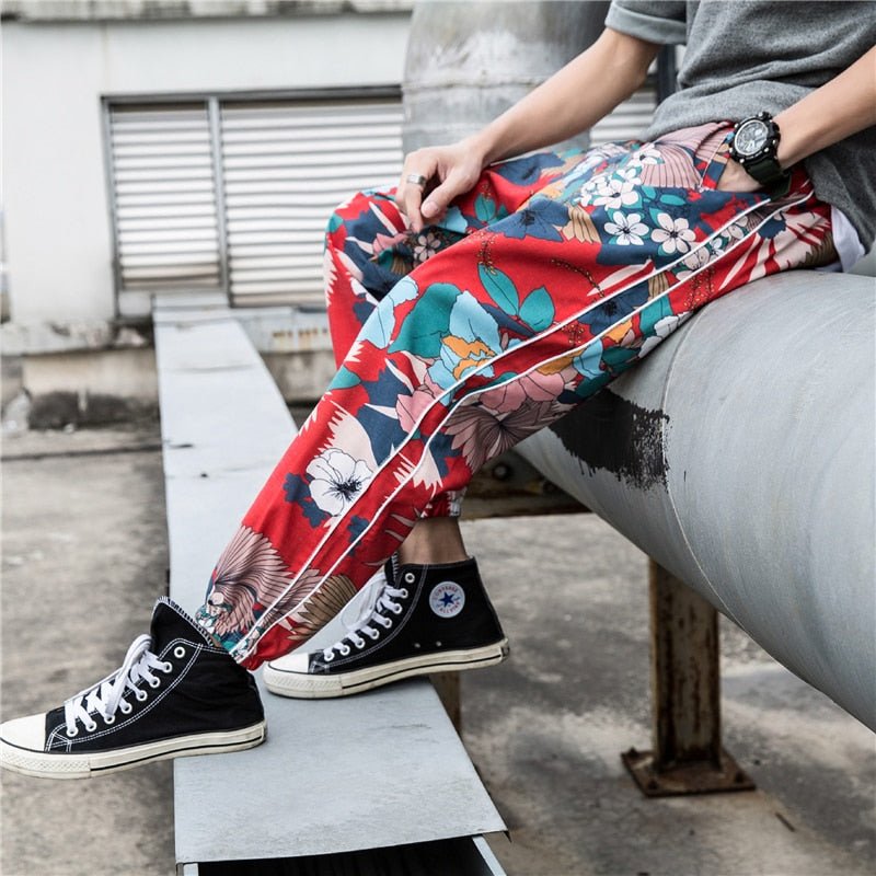 Casual Male Streetwear Harem Pants Men Joggers Elastic Waist Ankle-length Pant  Sweatpants Print Beach Pants Loose