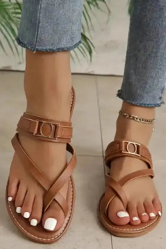 Chestnut Cross Toe Flat Slippers