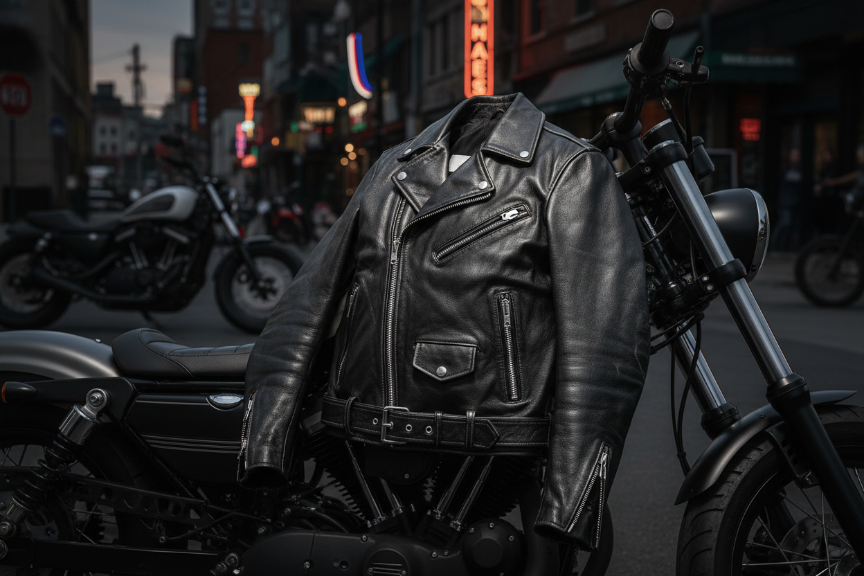 leather jacket bike