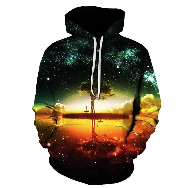 Galaxy Space 3D Printed Forest Cool Fashion Autumn Sweatshirt Thin Hooded Women Hoodie