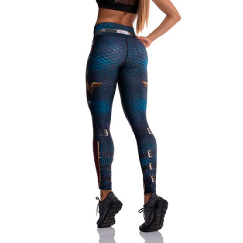 Fashion Tibetan Blue Captain Fight Push Up Workout Leggings Slim High Waist Jeggings Women