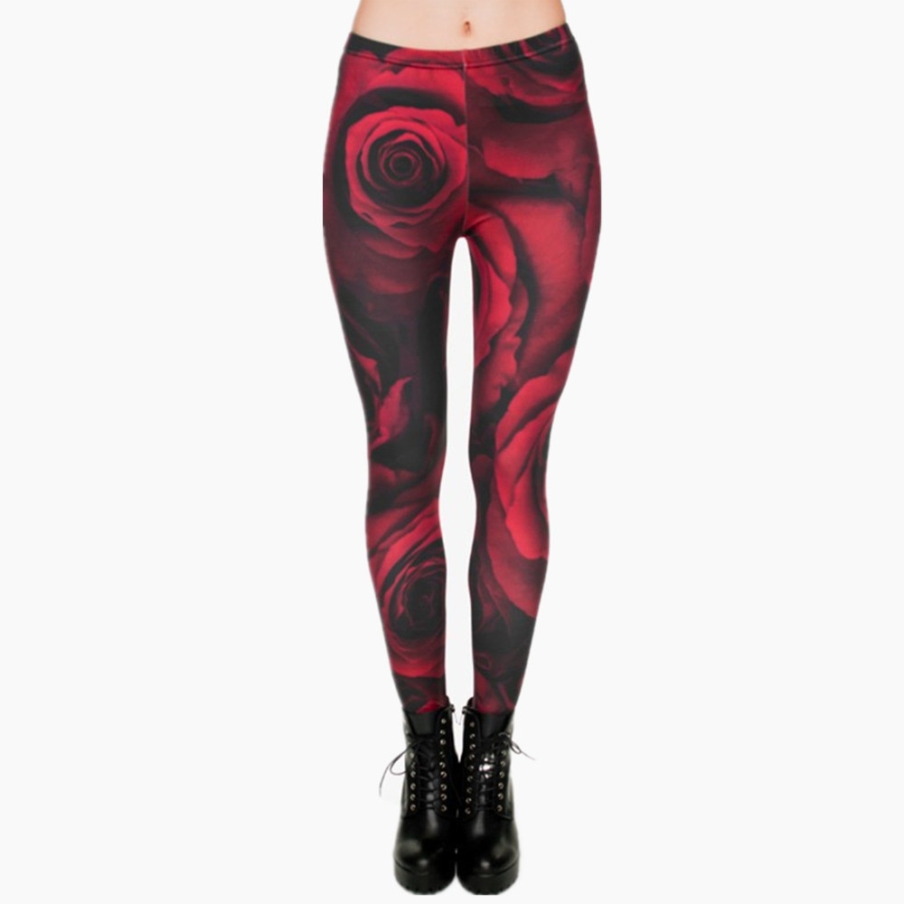 Fashion Flowers Printing Legging Punk Women Legins Stretchy Trousers Casual Women Pants Leggings